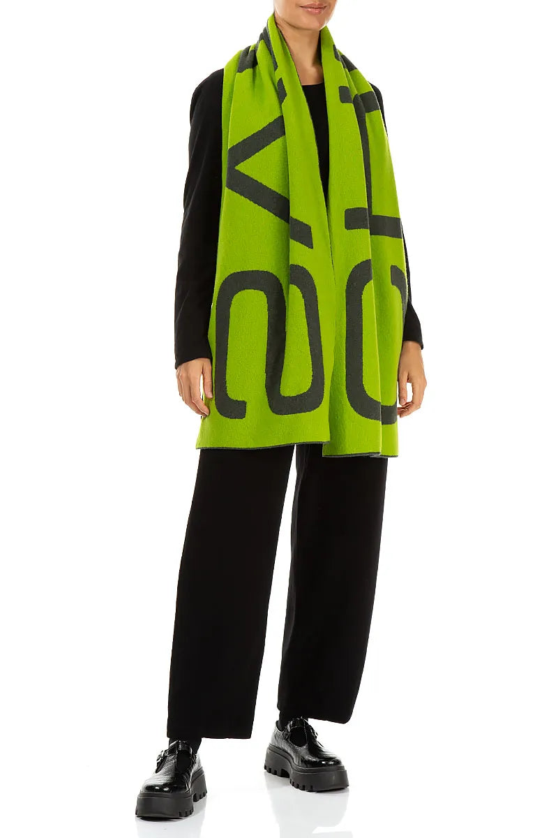Reversible Lime Green &amp; Charcoal Soft Wool Scarf