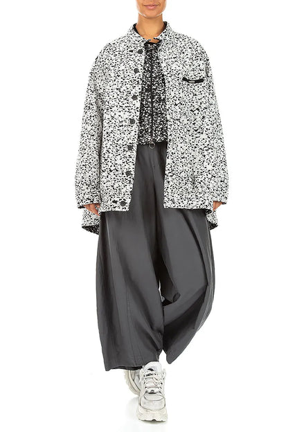 Reversible Speckled Black White Cotton Jacket Coat 6