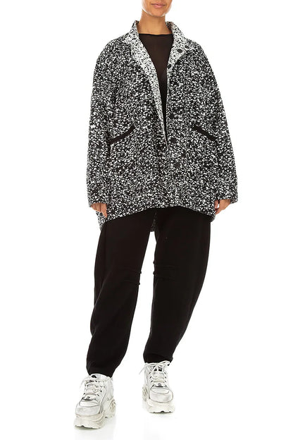 Reversible Speckled Black White Cotton Jacket Coat
