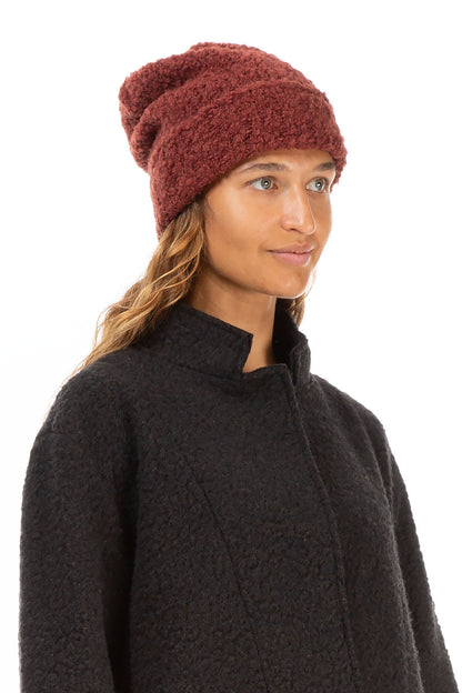 Ribbed Cuff Burnt Brick Alpaca Wool Beanie Hat