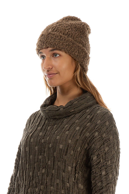 Ribbed Cuff Caramel Alpaca Wool Beanie Hat