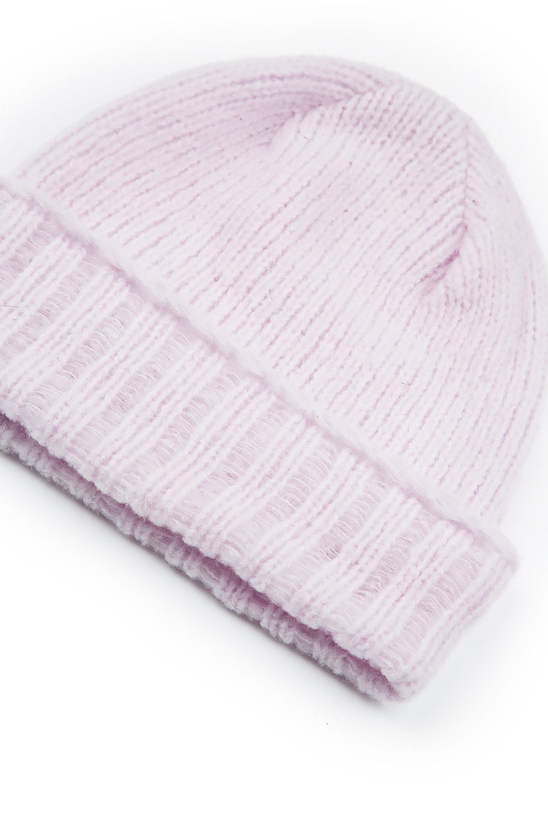 Ribbed Cuff Light Pink Wool Beanie Hat