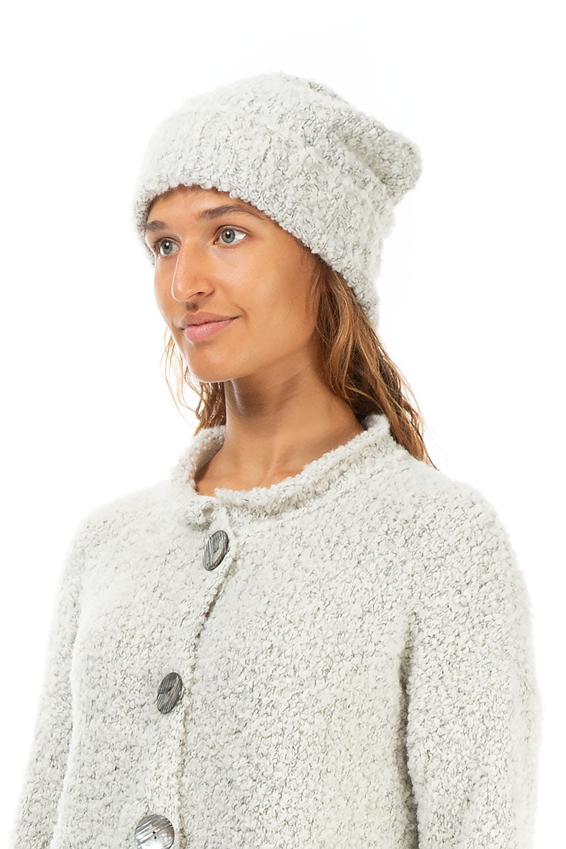 Ribbed Cuff Mélange Ivory Alpaca Wool Beanie Hat