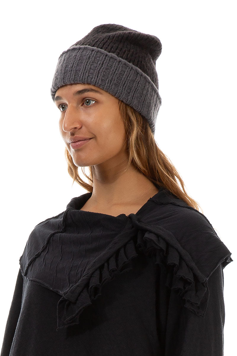 Ribbed Dual Chocolate Wool Beanie Hat