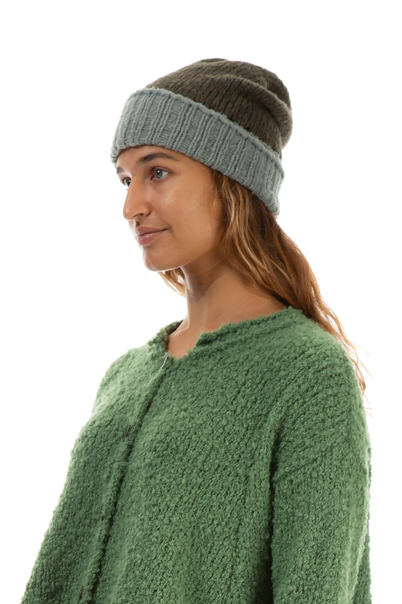 Ribbed Dual Khaki Wool Beanie Hat