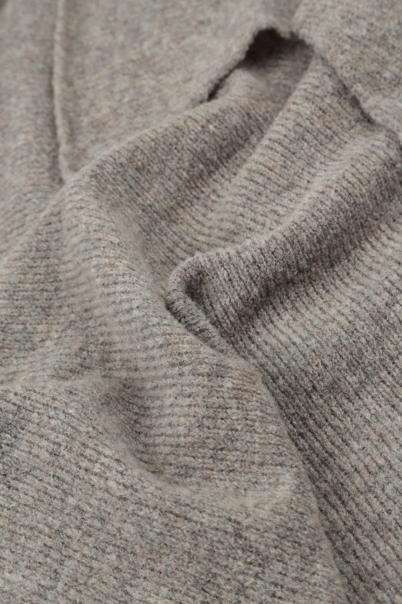 Ribbed Hem Light Brown Wool Cardigan 6