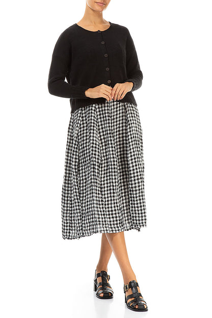 Ribbed Hem Black Linen Cardigan 4