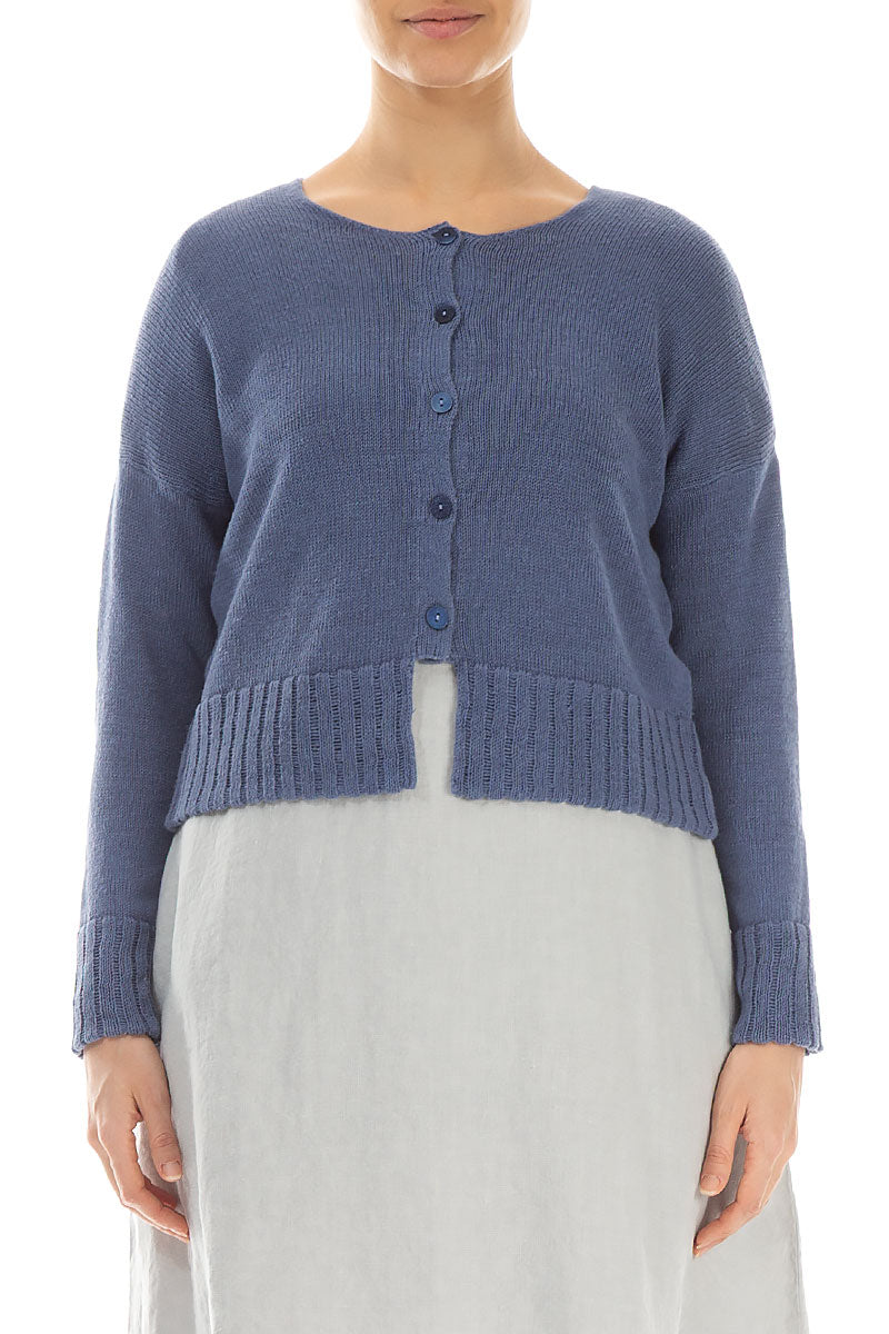 Ribbed Hem Blue Nova Linen Cardigan 1