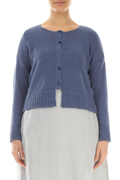 Ribbed Hem Blue Nova Linen Cardigan 1
