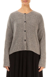 Ribbed Hem Light Brown Wool Cardigan 1