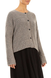 Ribbed Hem Light Brown Wool Cardigan 3