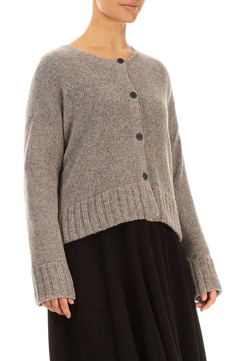 Ribbed Hem Light Brown Wool Cardigan 3