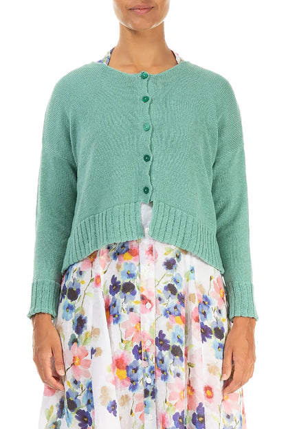 Ribbed Hem Mint Linen Cardigan 1