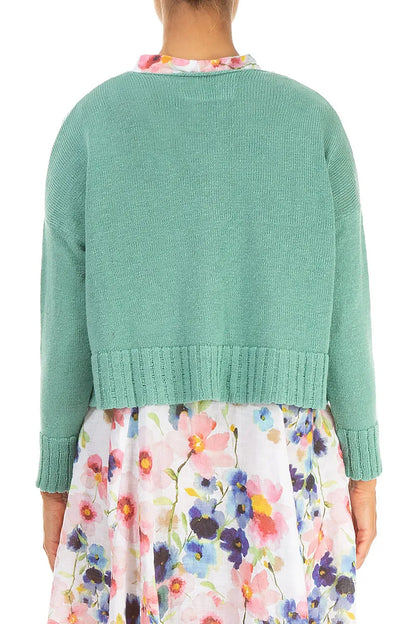 Ribbed Hem Mint Linen Cardigan 2