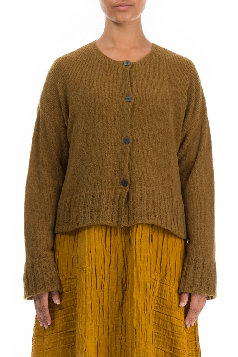 Ribbed Hem Mustard Wool Cardigan