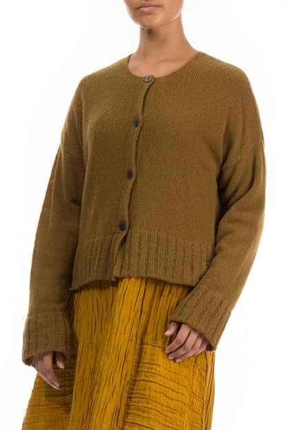 Ribbed Hem Mustard Wool Cardigan