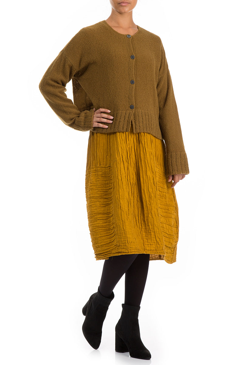 Ribbed Hem Mustard Wool Cardigan