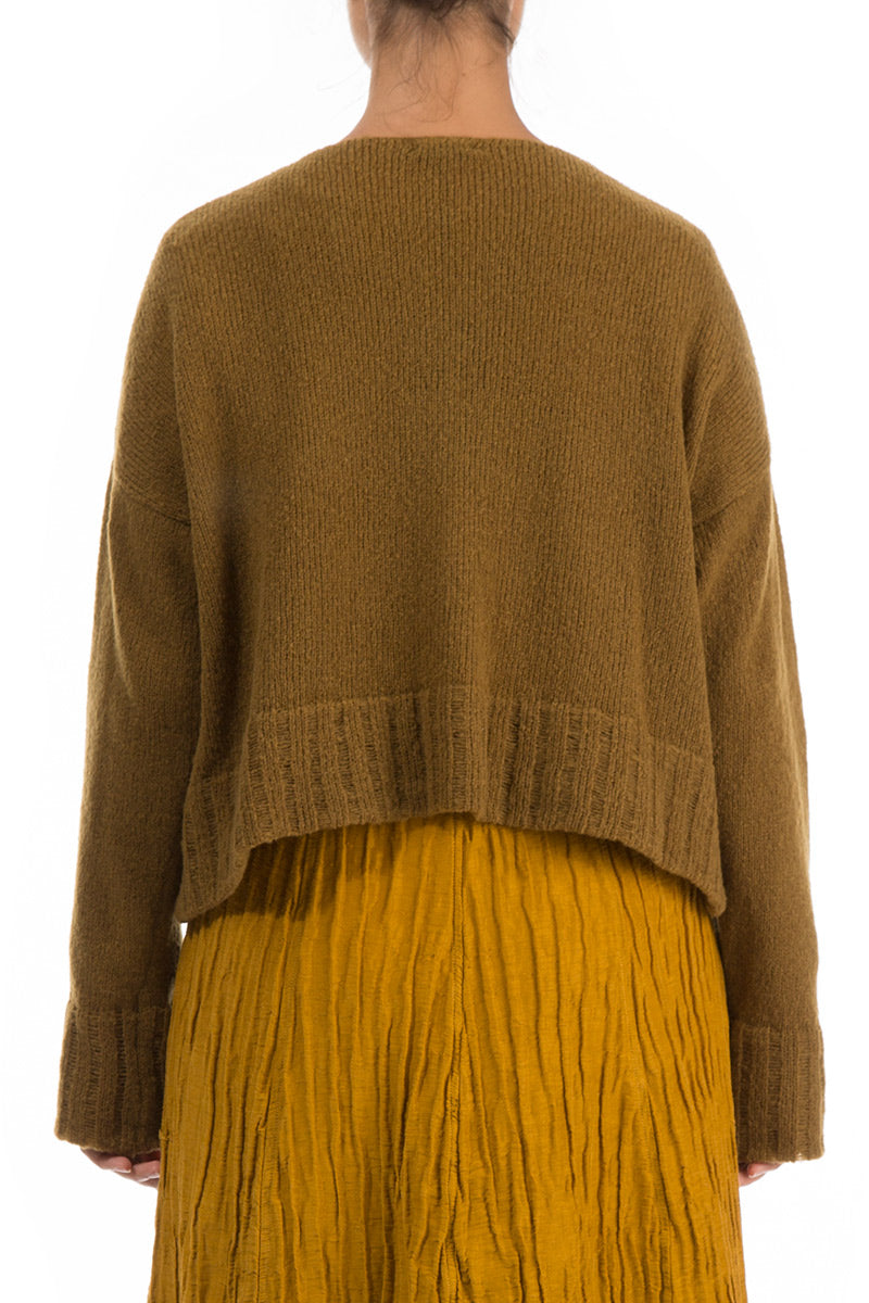 Ribbed Hem Mustard Wool Cardigan