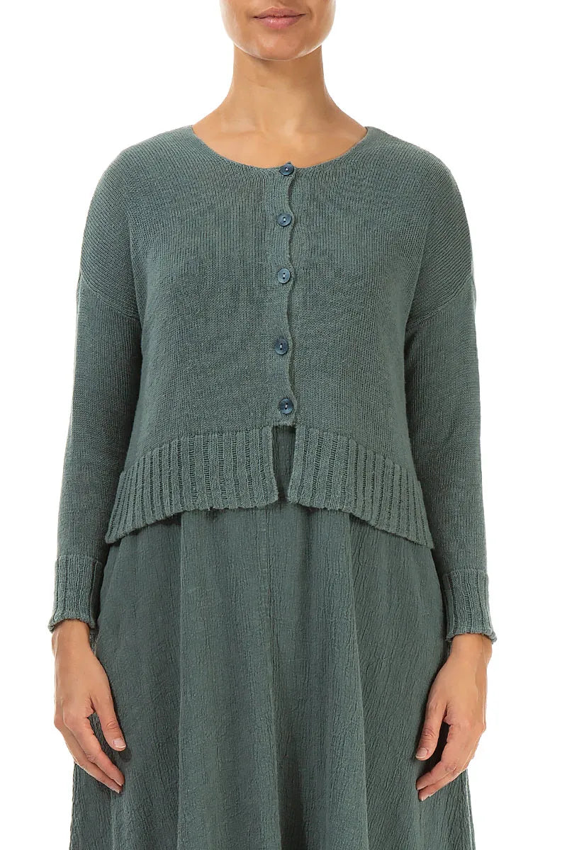 Ribbed Hem Sage Linen Cardigan 1