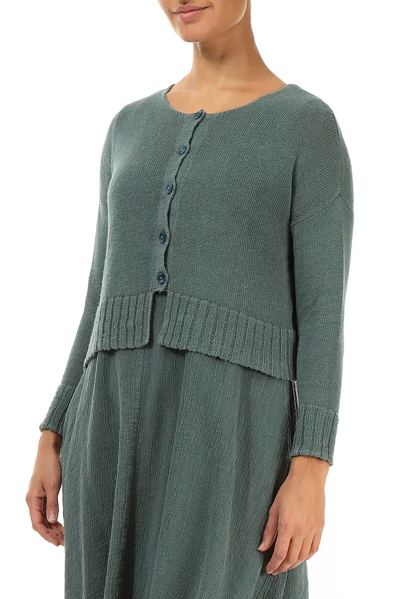 Ribbed Hem Sage Linen Cardigan 3