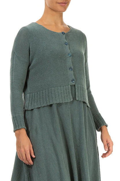 Ribbed Hem Sage Linen Cardigan 4