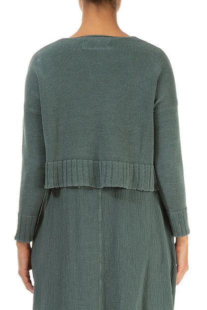 Ribbed Hem Sage Linen Cardigan 2
