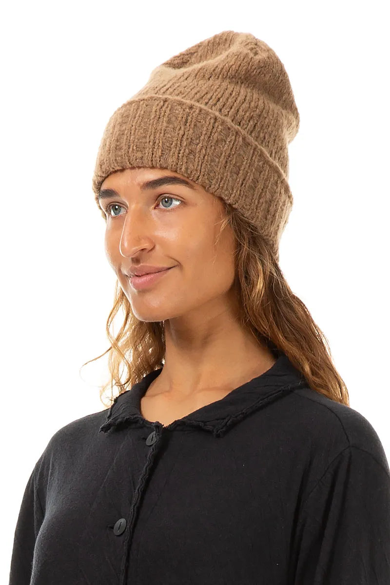 Ribbed Mélange Caramel Wool Beanie Hat 1