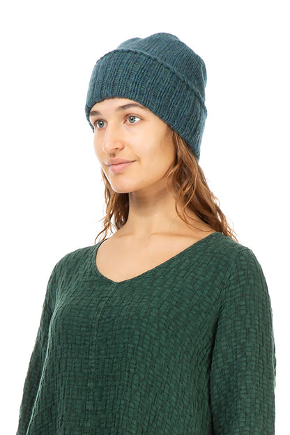 Ribbed Mélange Opal Green Wool Beanie Hat