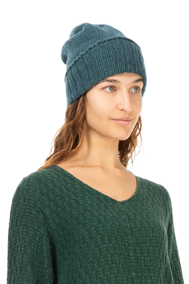 Ribbed Mélange Opal Green Wool Beanie Hat