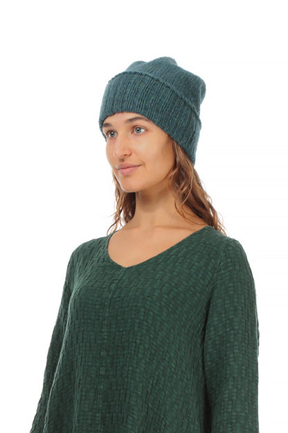 Ribbed Mélange Opal Green Wool Beanie Hat