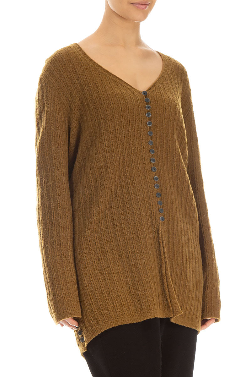 Ribbed Mustard Wool Cardigan 3