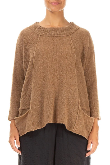 Ribbed Neck Caramel Wool Sweater 1
