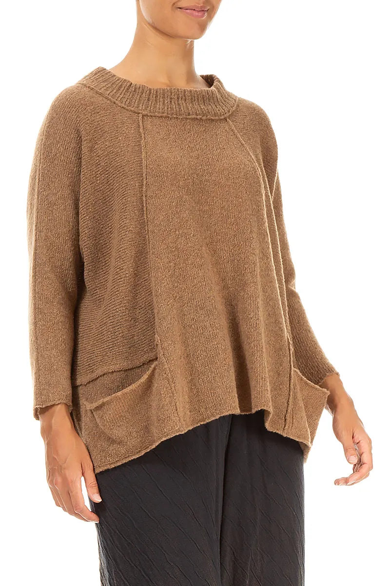 Ribbed Neck Caramel Wool Sweater 3