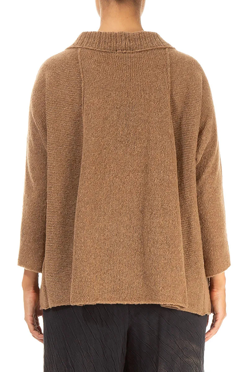 Ribbed Neck Caramel Wool Sweater 2