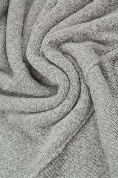 Ribbed Neck Light Grey Wool Sweater 5