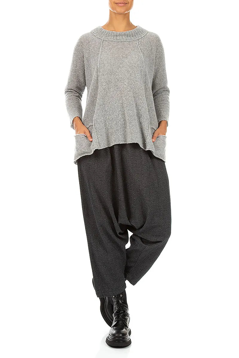 Ribbed Neck Light Grey Wool Sweater 4