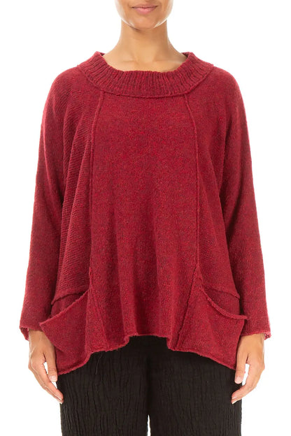 Ribbed Neck Ruby Red Wool Sweater 1