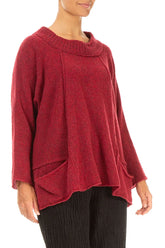 Ribbed Neck Ruby Red Wool Sweater 3