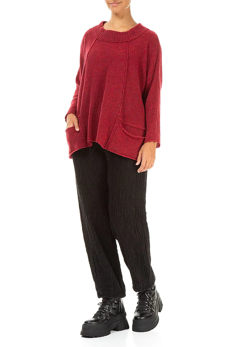 Ribbed Neck Ruby Red Wool Sweater 4