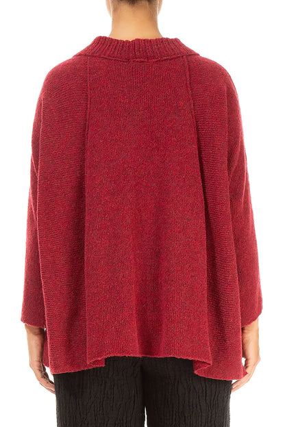 Ribbed Neck Ruby Red Wool Sweater 2