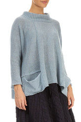 Ribbed Neck Silver Blue Wool Sweater 3