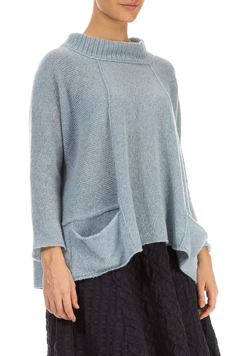 Ribbed Neck Silver Blue Wool Sweater 3