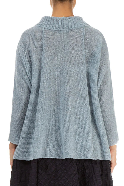 Ribbed Neck Silver Blue Wool Sweater 2