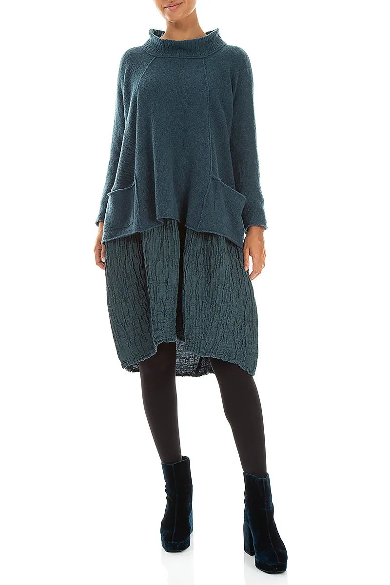 Ribbed Neck Teal Wool Sweater 4
