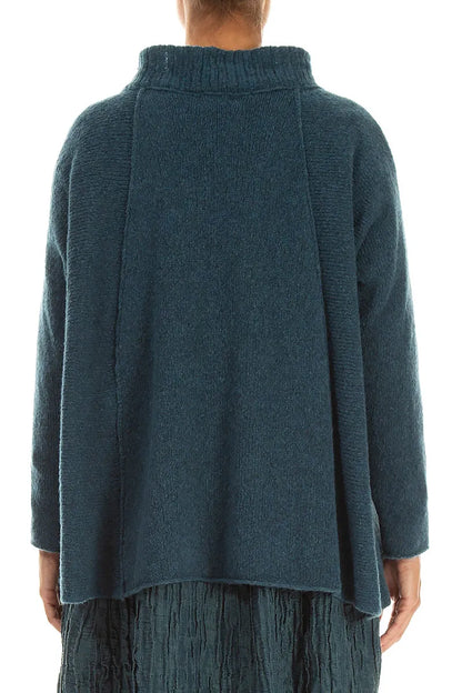 Pull en laine bleu sarcelle à col côtelé