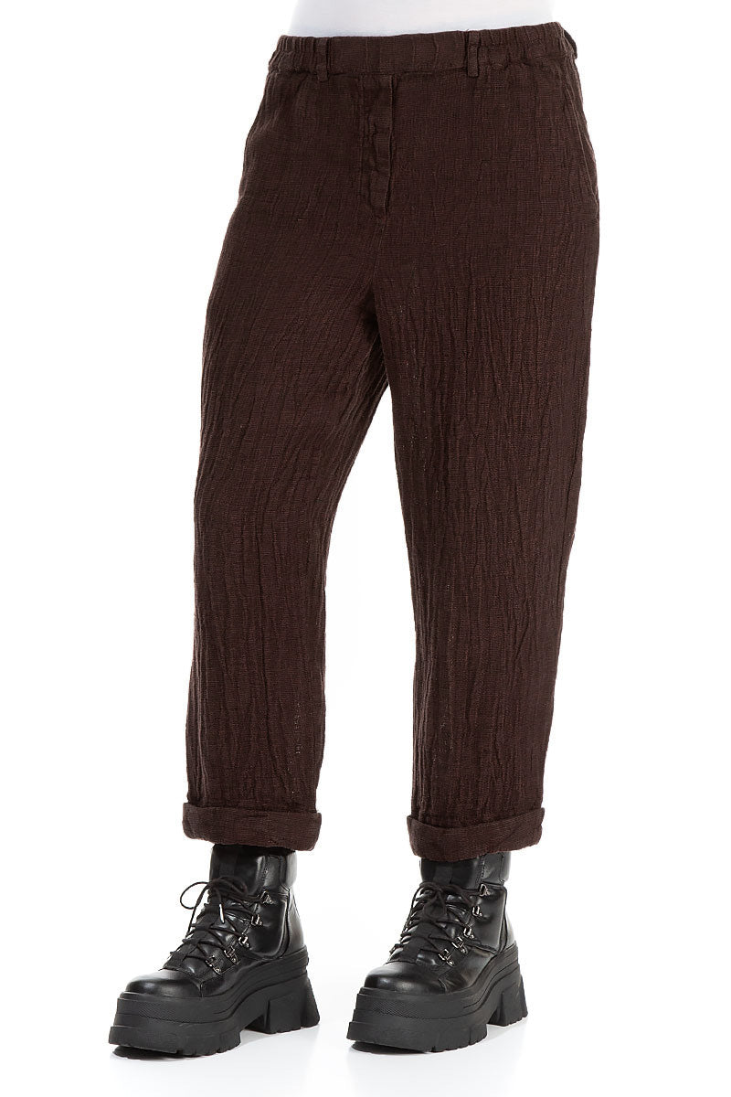 Roll Up Aged Copper Mélange Linen Trousers 3