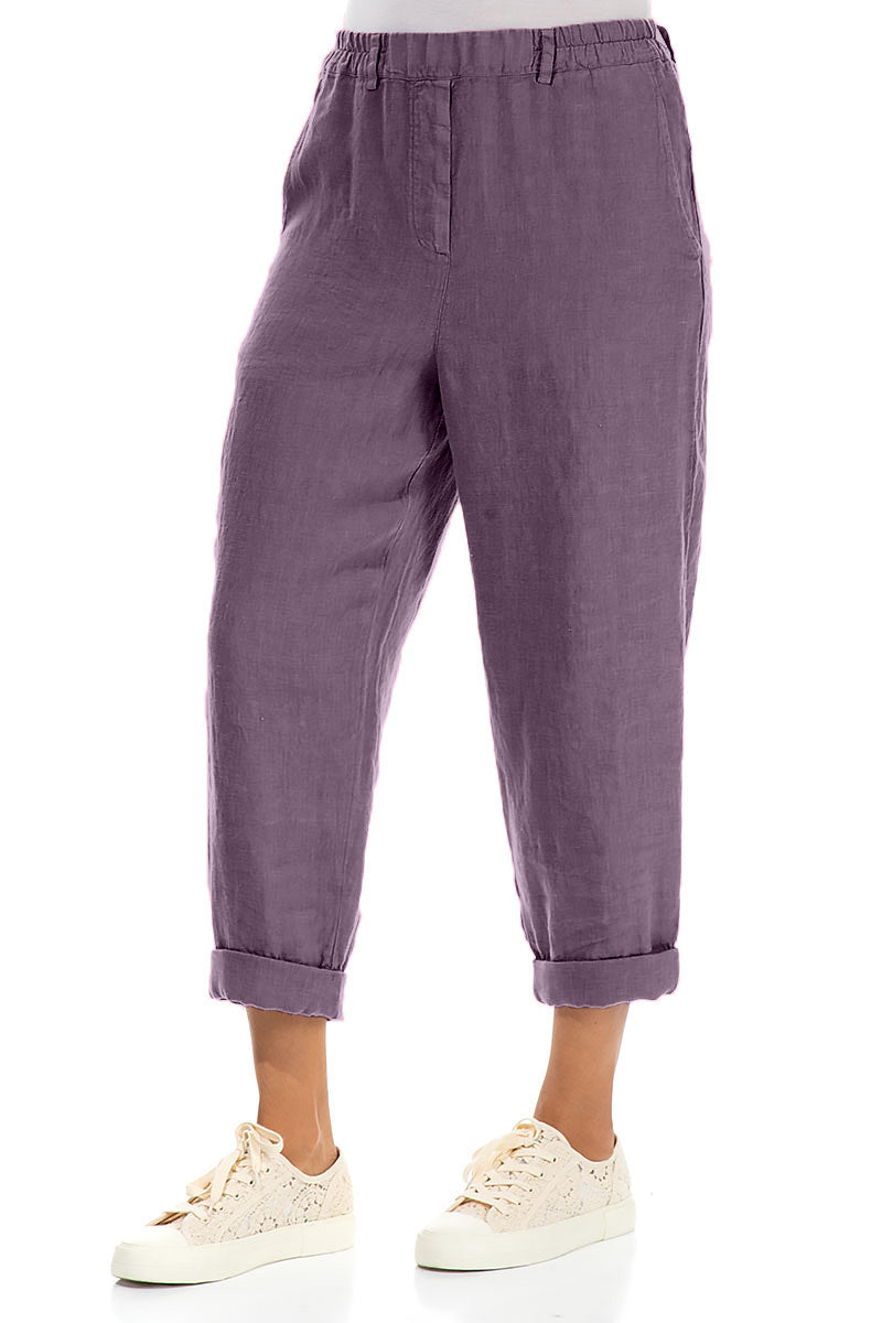 Roll Up Amethyst Linen Trousers