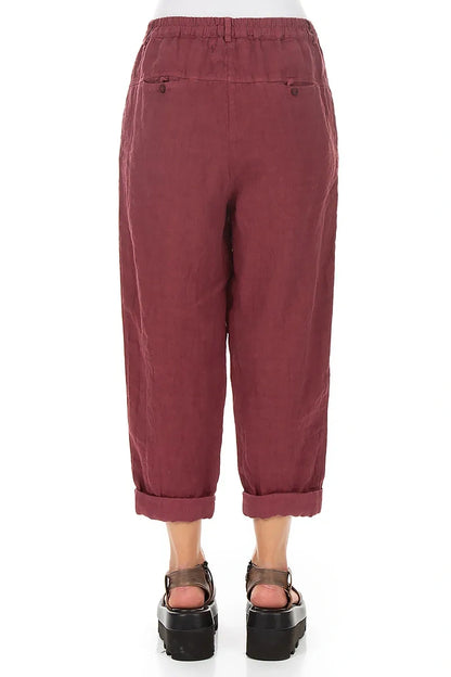 Roll Up Antique Ruby Linen Trousers 2