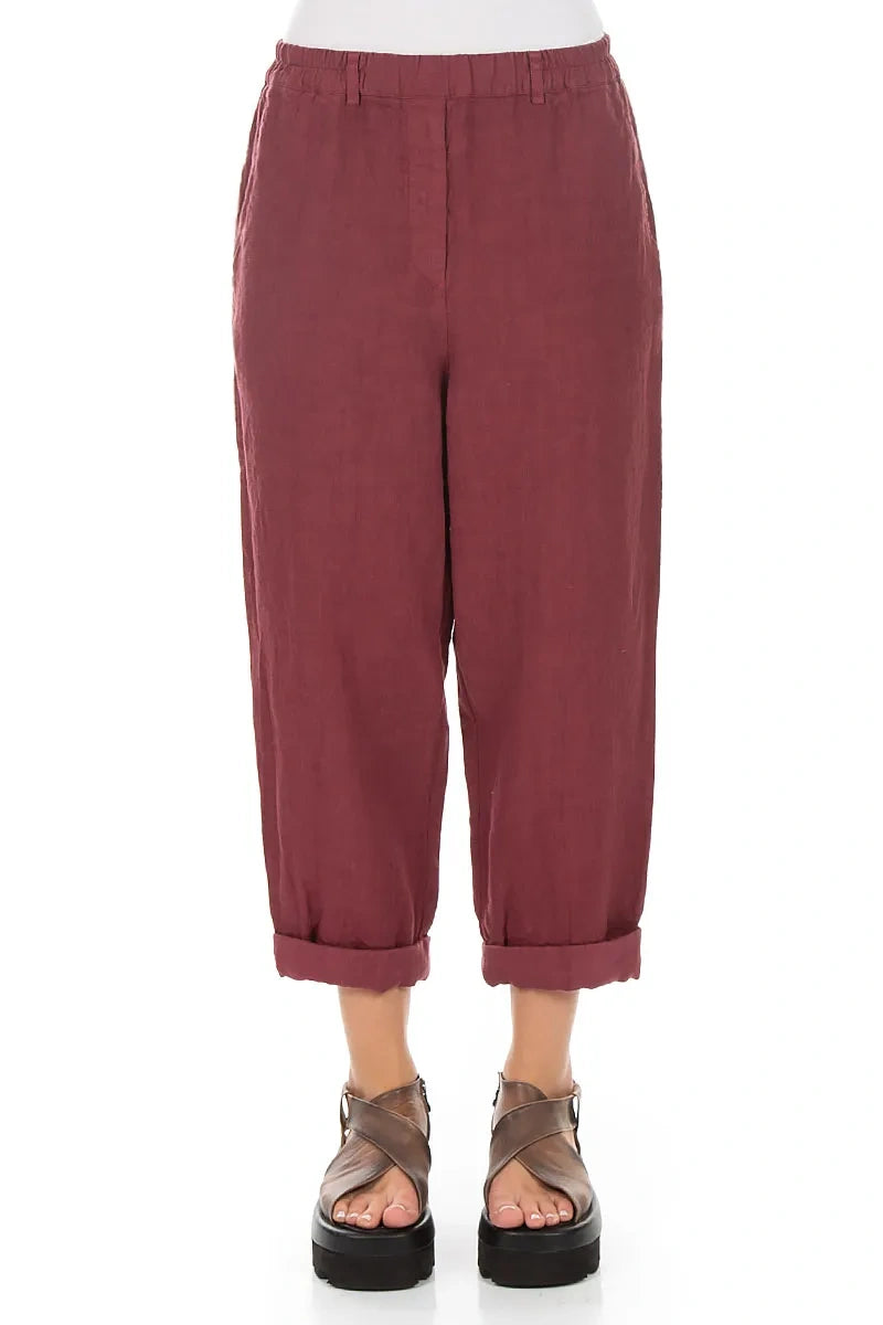 Roll Up Antique Ruby Linen Trousers 1