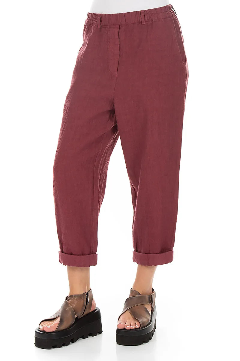Roll Up Antique Ruby Linen Trousers 3